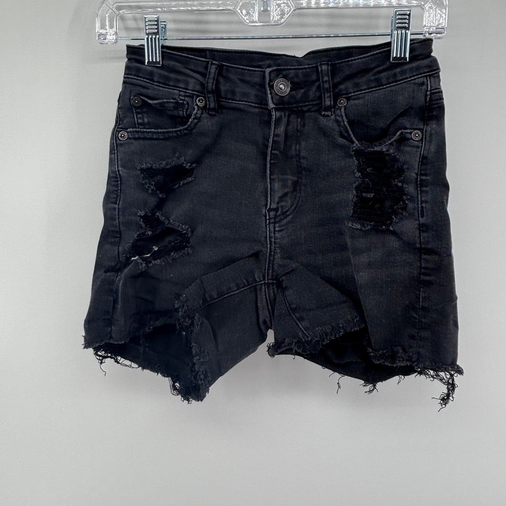 American Eagle Level Stretch Black Distressed Denim Jean Shorts - Size 0